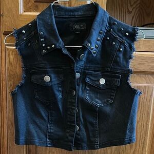 Chic Black Studded Denim Vest in great condition